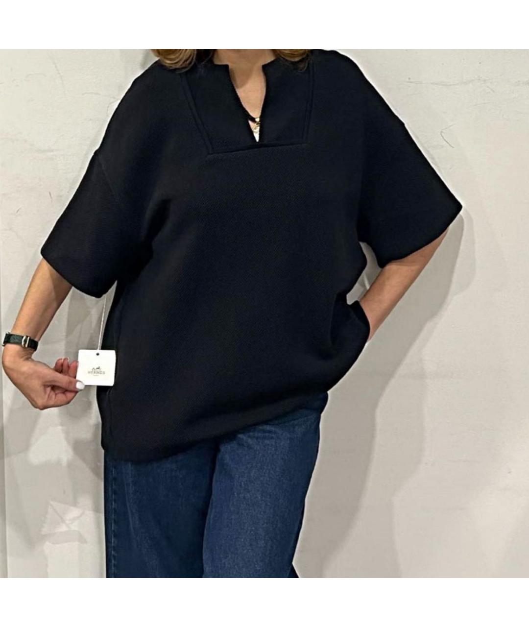 HERMES Темно-синяя хлопковая футболка, фото 3