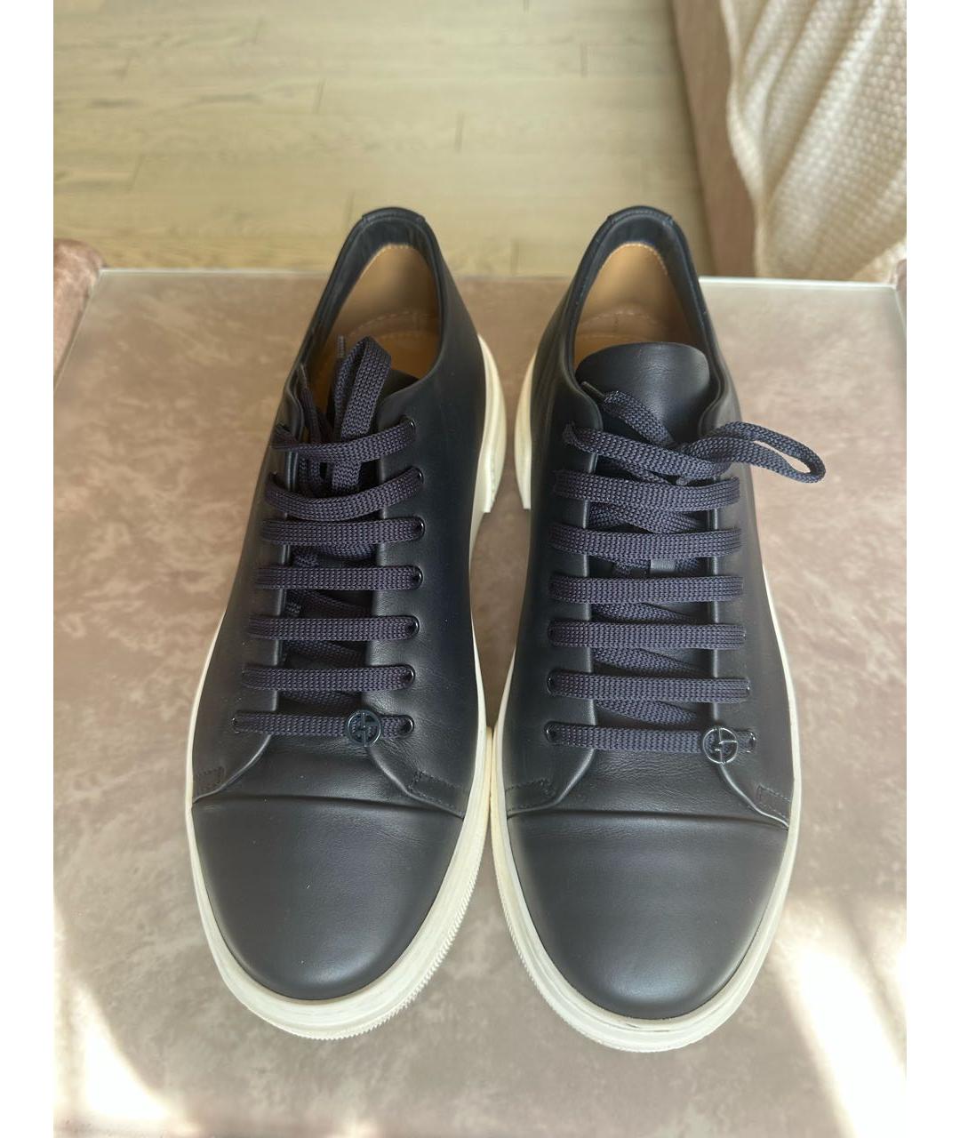 GIORGIO ARMANI Темно-синие кожаные низкие кроссовки / кеды, фото 2
