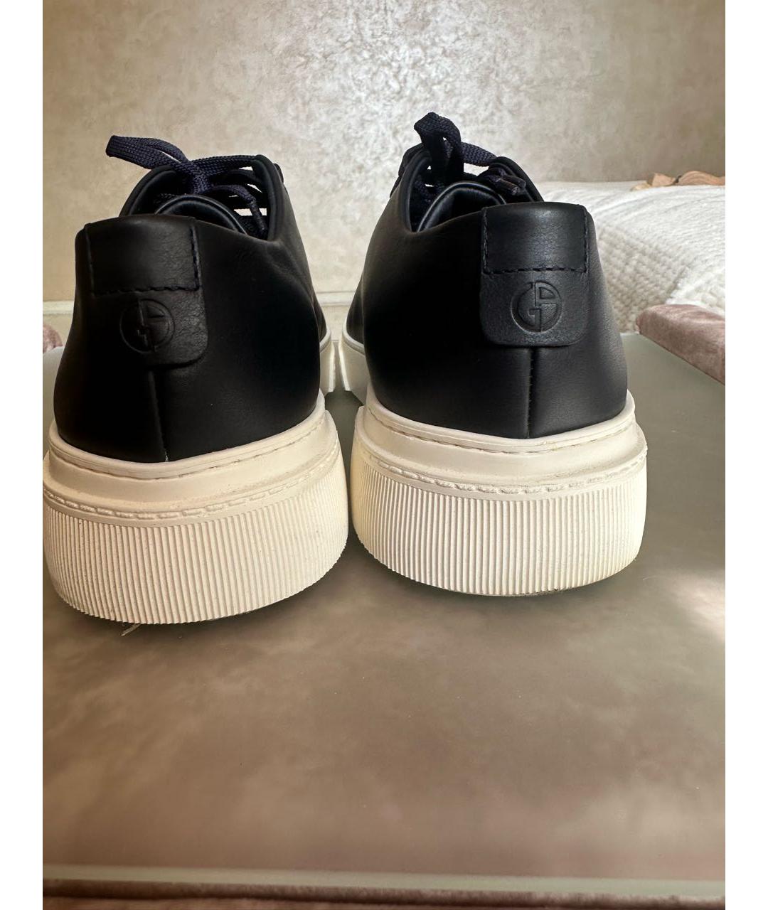 GIORGIO ARMANI Темно-синие кожаные низкие кроссовки / кеды, фото 4