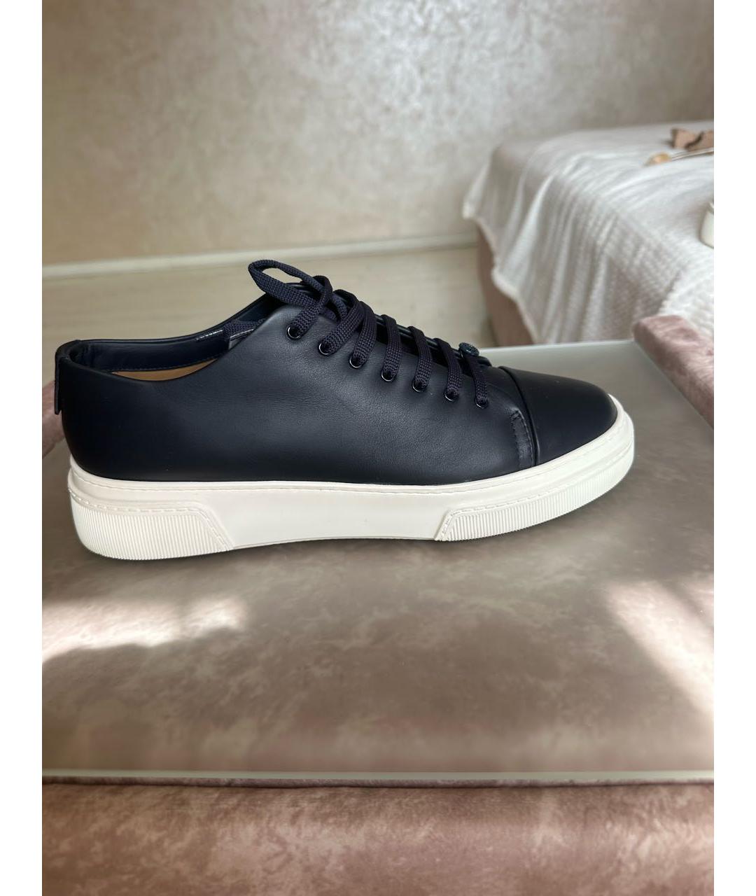 GIORGIO ARMANI Темно-синие кожаные низкие кроссовки / кеды, фото 5