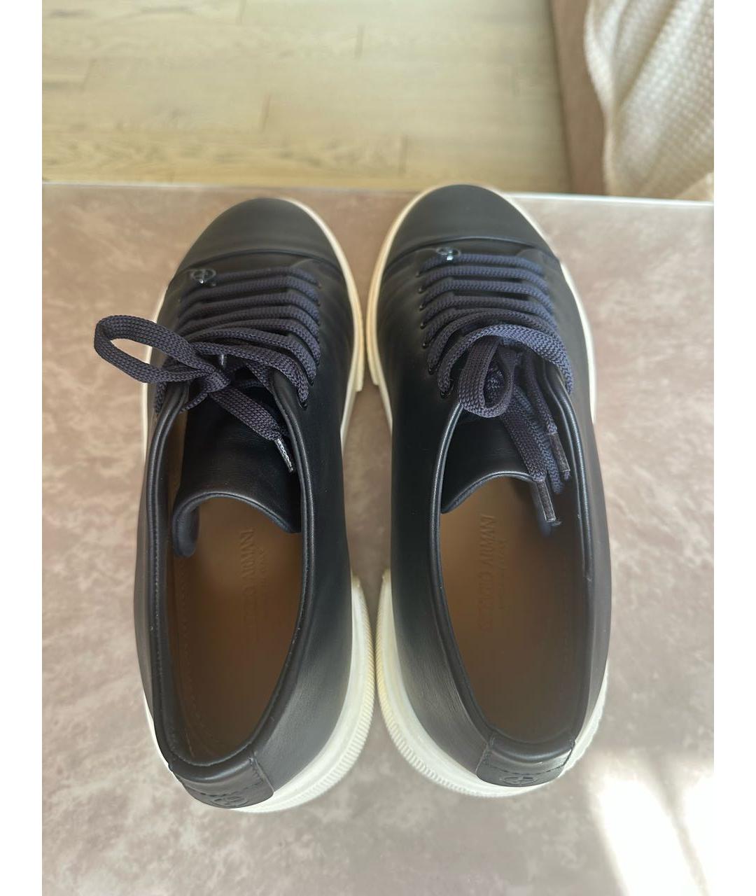 GIORGIO ARMANI Темно-синие кожаные низкие кроссовки / кеды, фото 3