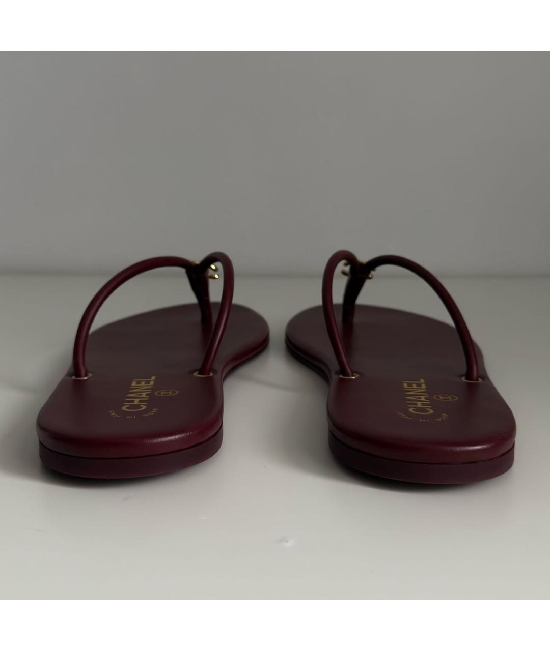 CHANEL Бордовые кожаные шлепанцы, фото 4