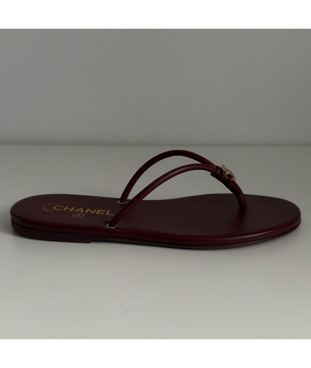 CHANEL Бордовые кожаные шлепанцы, фото 9