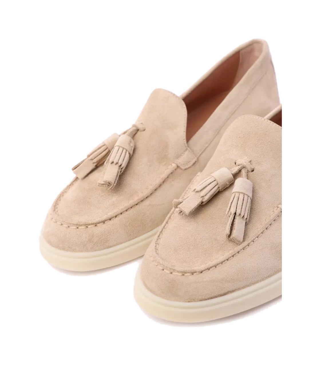 SANTONI Бежевые замшевые лоферы, фото 5