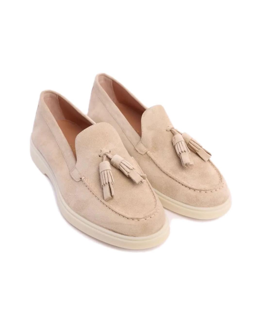 SANTONI Бежевые замшевые лоферы, фото 2