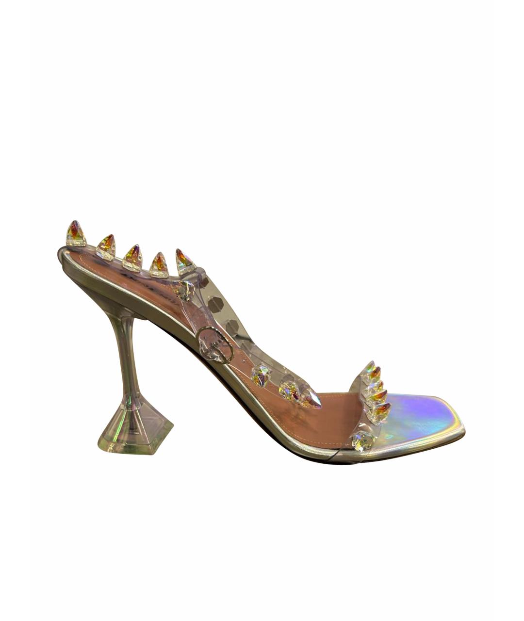 Amina Muaddi Серебряные кожаные босоножки, фото 1