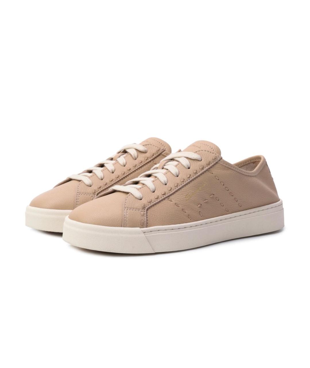 SANTONI Бежевые кожаные кеды, фото 2