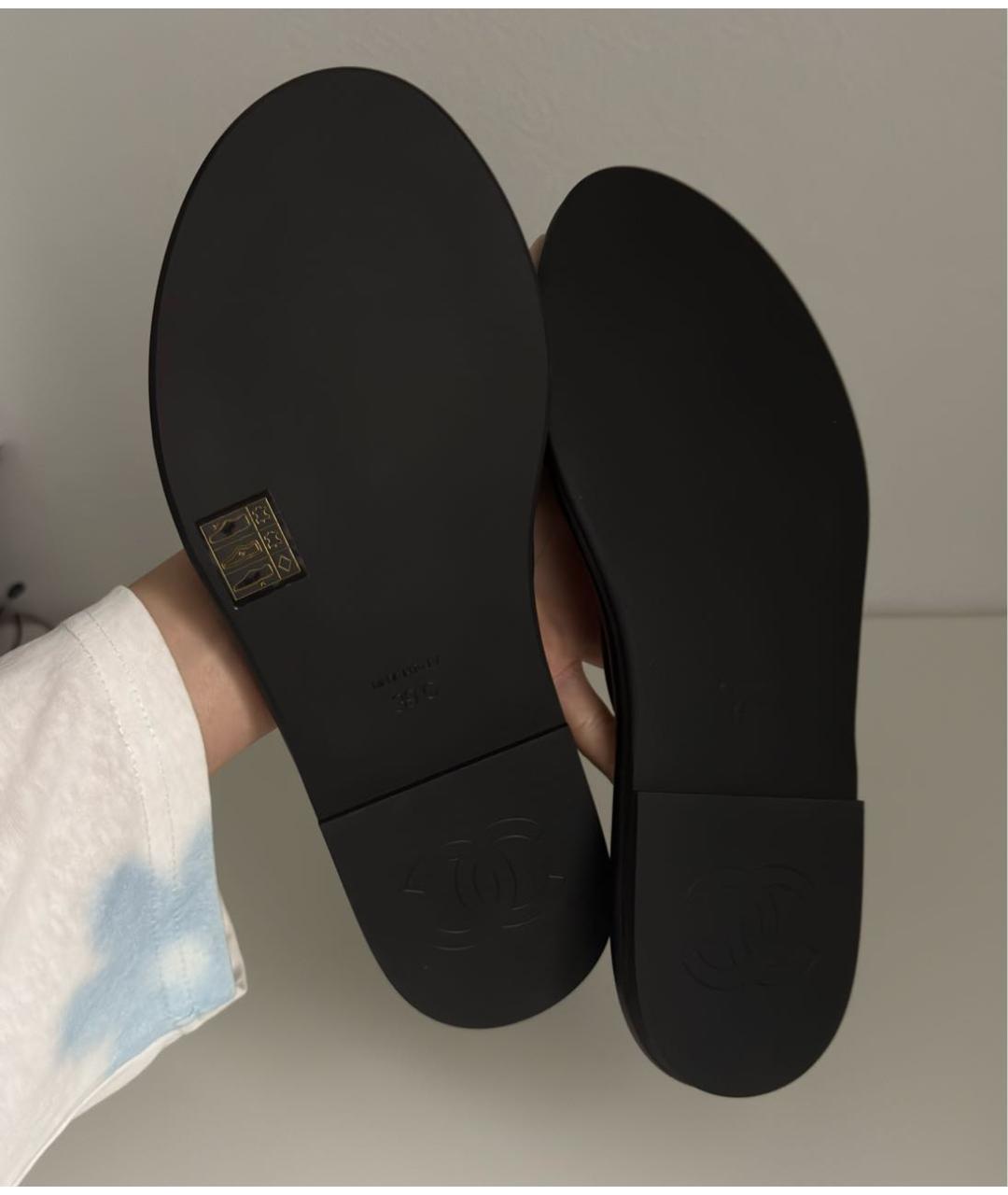 CHANEL Черные кожаные шлепанцы, фото 5