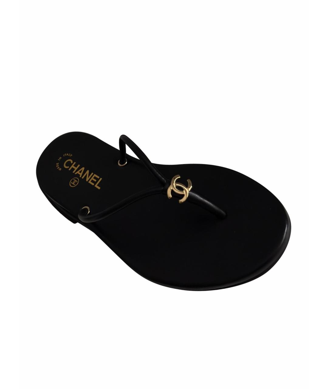 CHANEL Черные кожаные шлепанцы, фото 9
