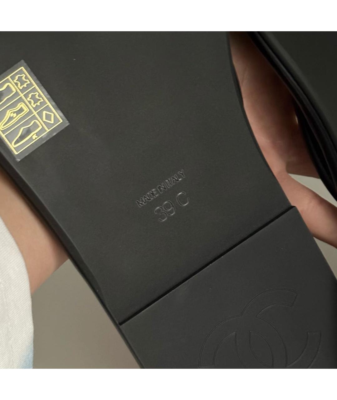 CHANEL Черные кожаные шлепанцы, фото 6