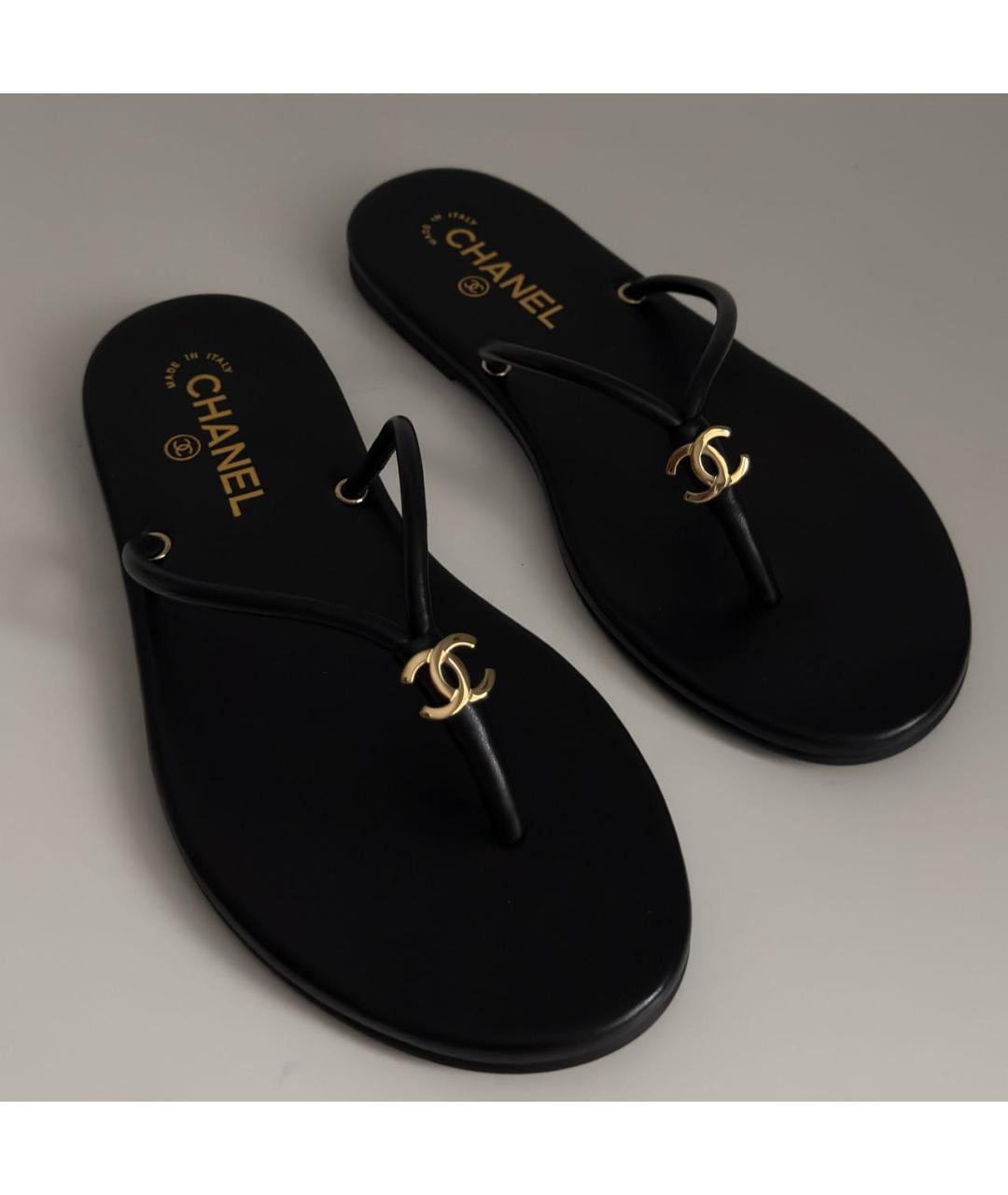 CHANEL Черные кожаные шлепанцы, фото 8