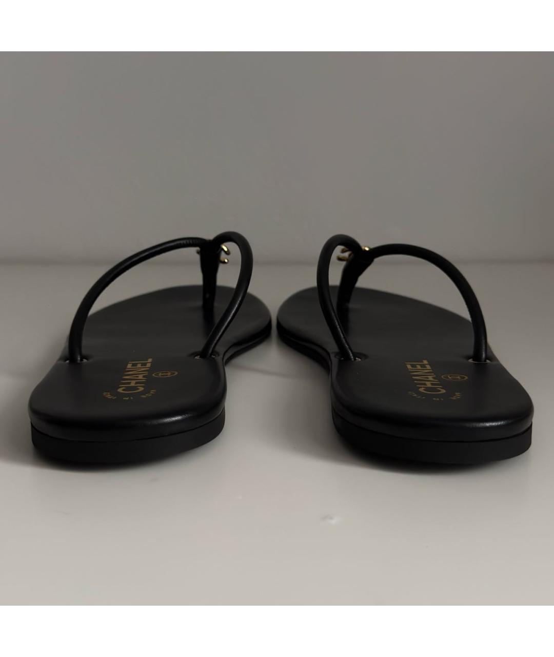 CHANEL Черные кожаные шлепанцы, фото 4