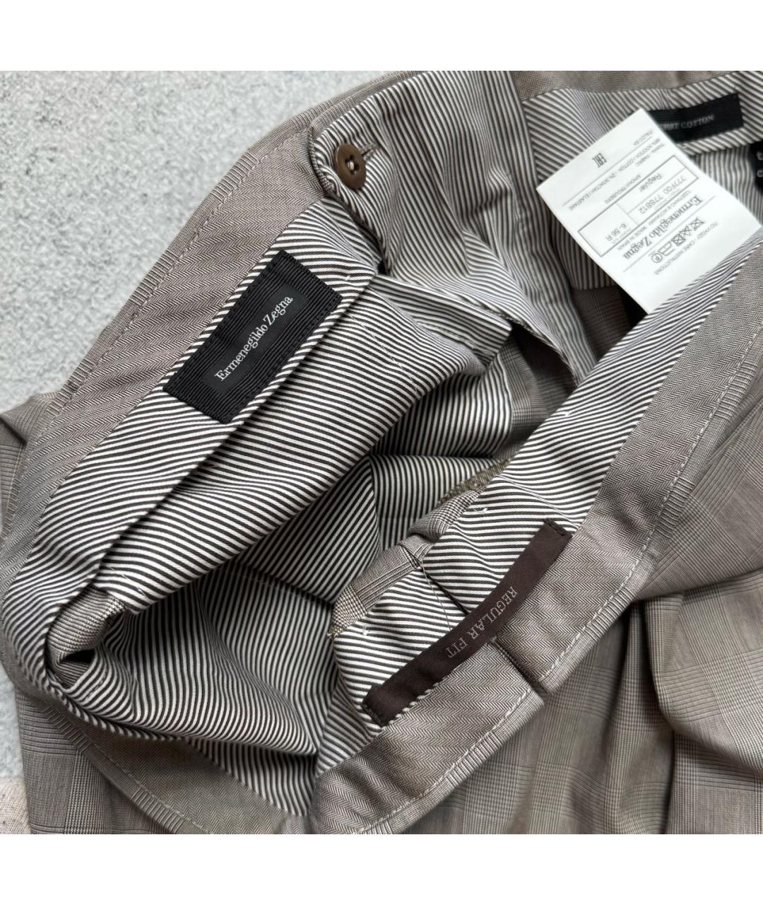 ZEGNA Серые хлопко-эластановые классические брюки, фото 7