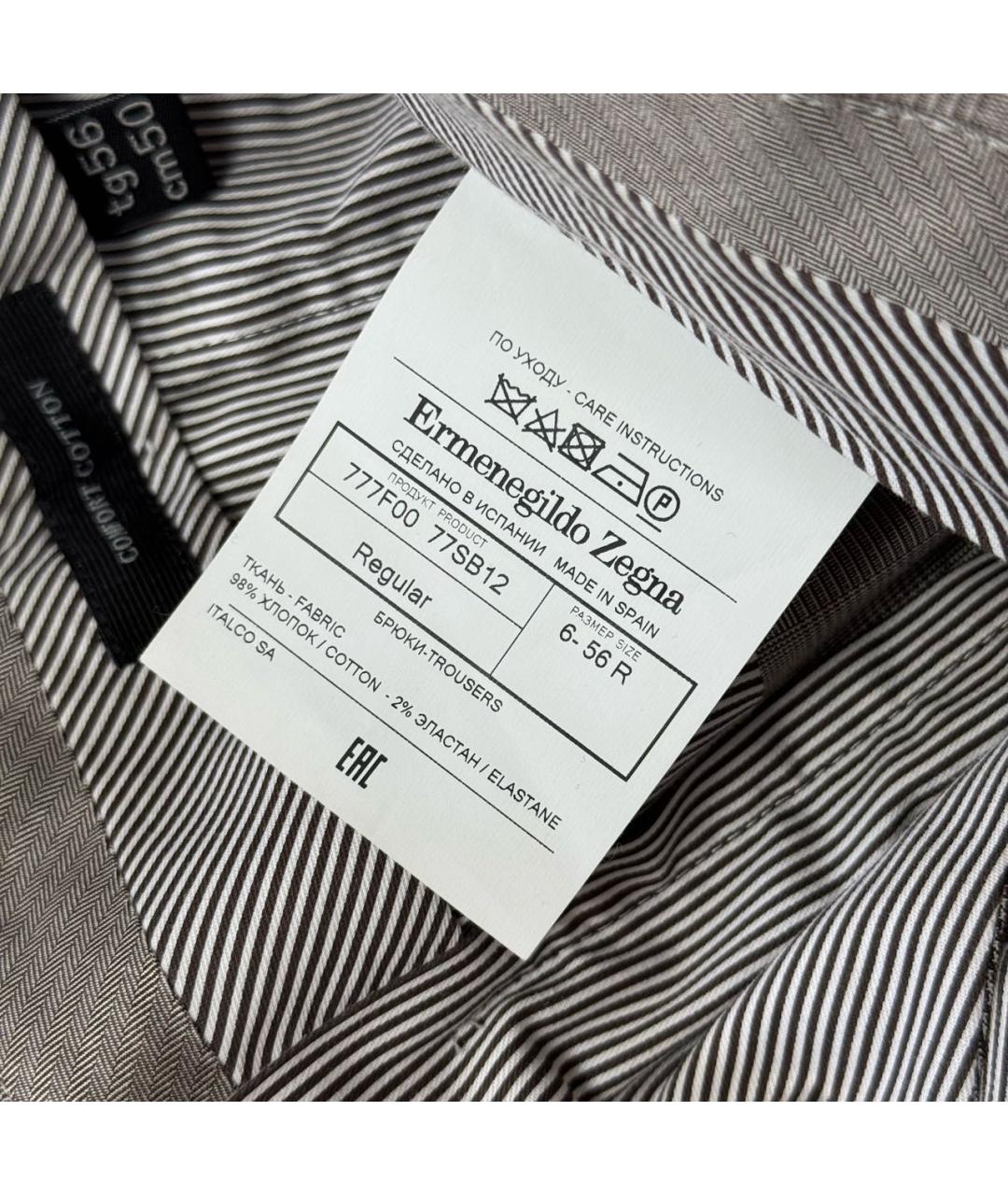 ZEGNA Серые хлопко-эластановые классические брюки, фото 8