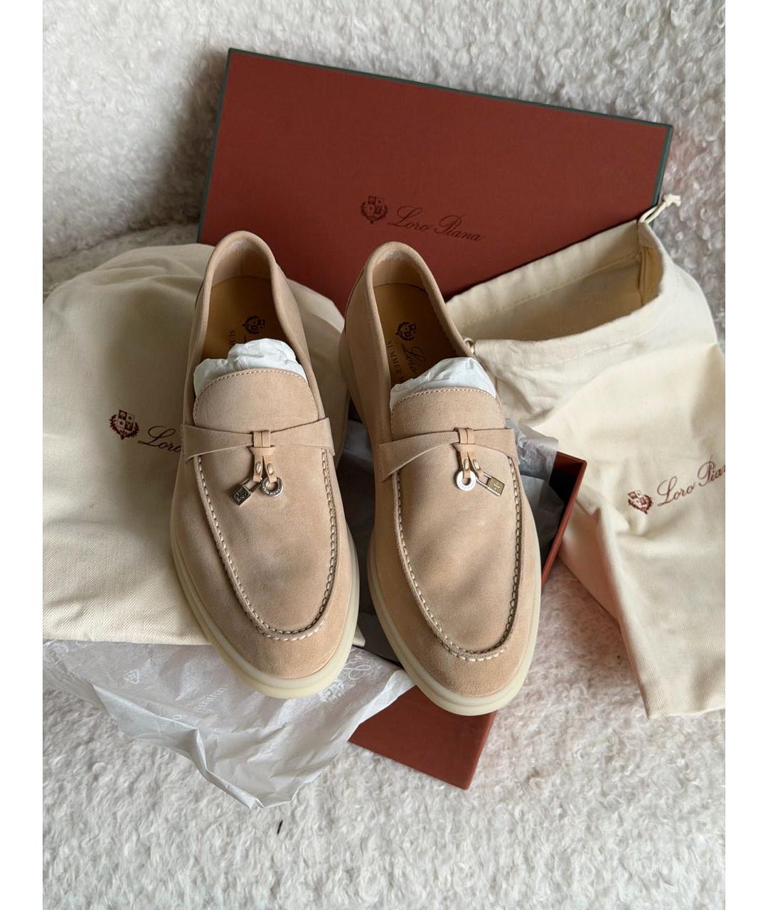 LORO PIANA Бежевые замшевые лоферы, фото 2