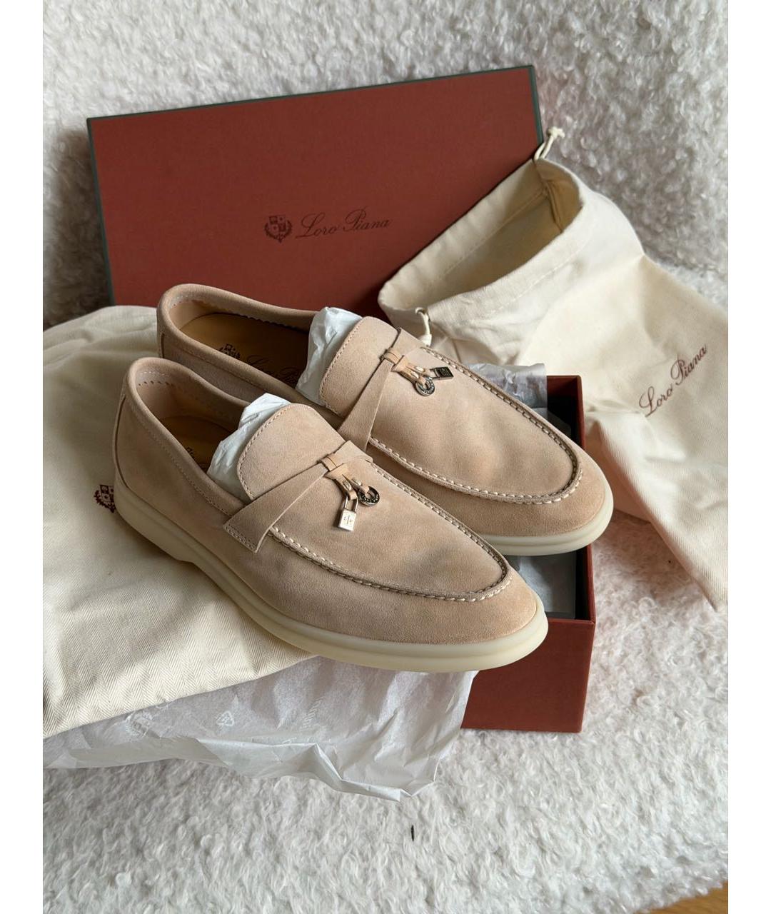 LORO PIANA Бежевые замшевые лоферы, фото 6