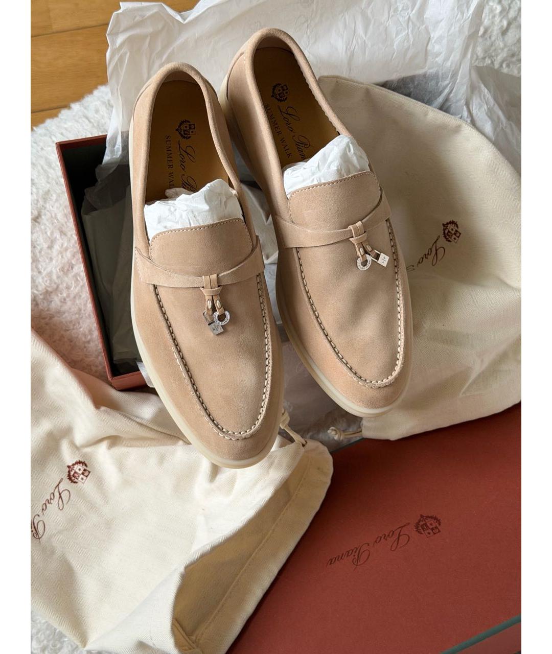 LORO PIANA Бежевые замшевые лоферы, фото 3