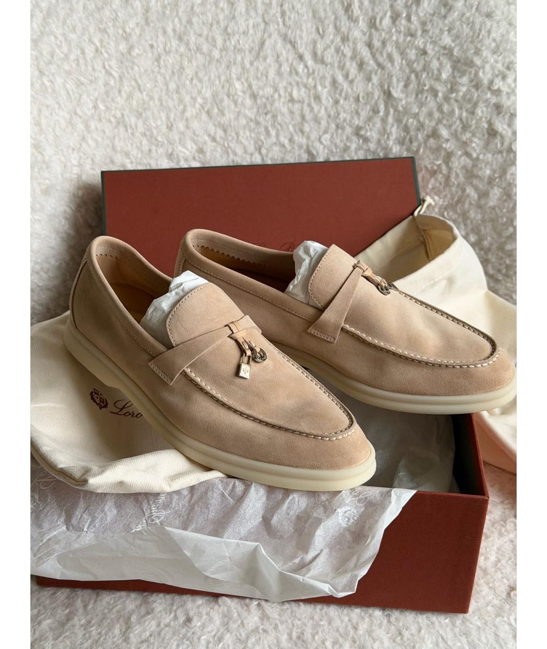 LORO PIANA Бежевые замшевые лоферы, фото 7