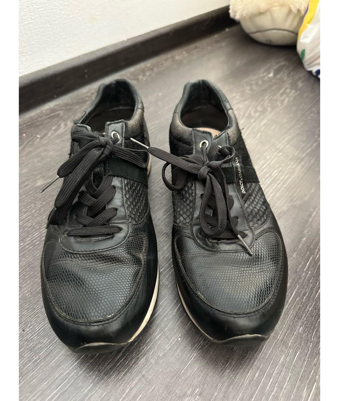 DOLCE&GABBANA Черные кожаные низкие кроссовки / кеды, фото 2