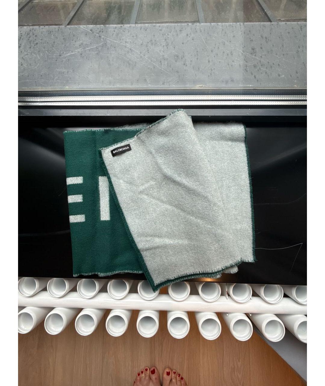 BALENCIAGA Зеленый шерстяной шарф, фото 2