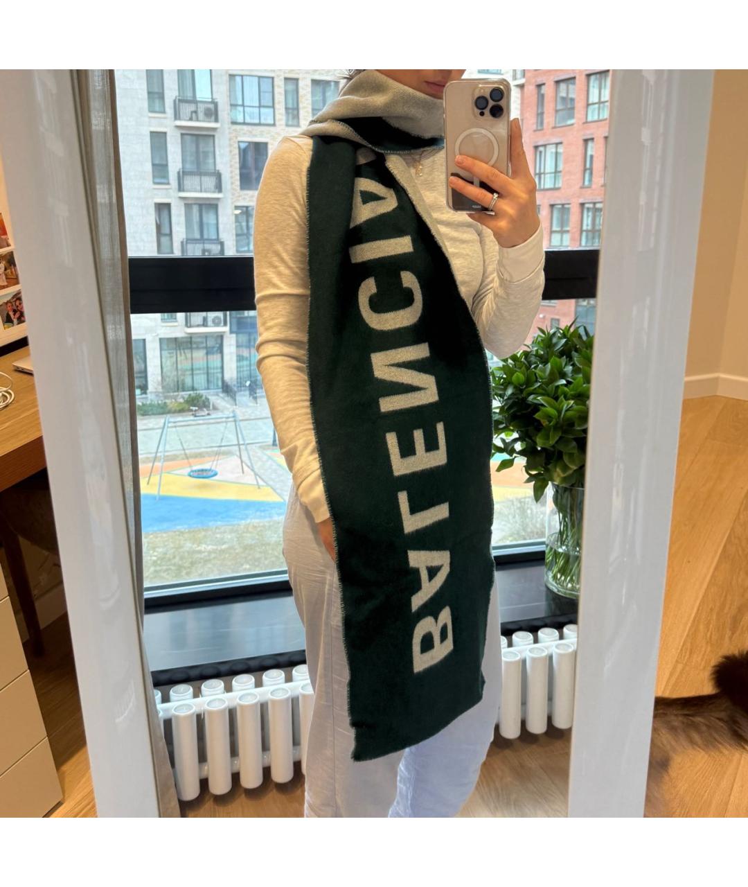 BALENCIAGA Зеленый шерстяной шарф, фото 5