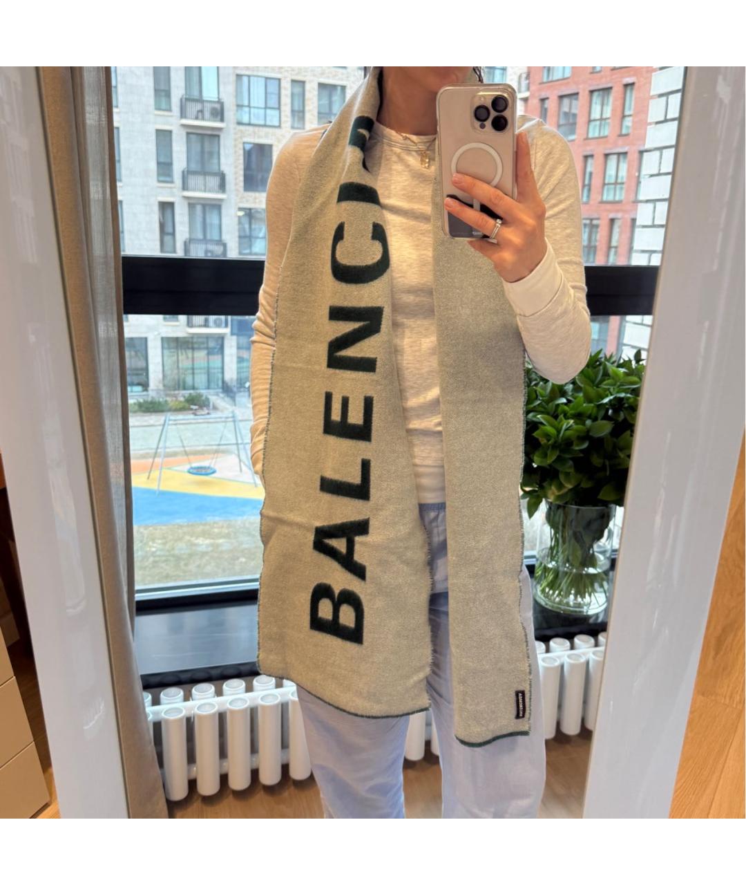 BALENCIAGA Зеленый шерстяной шарф, фото 6