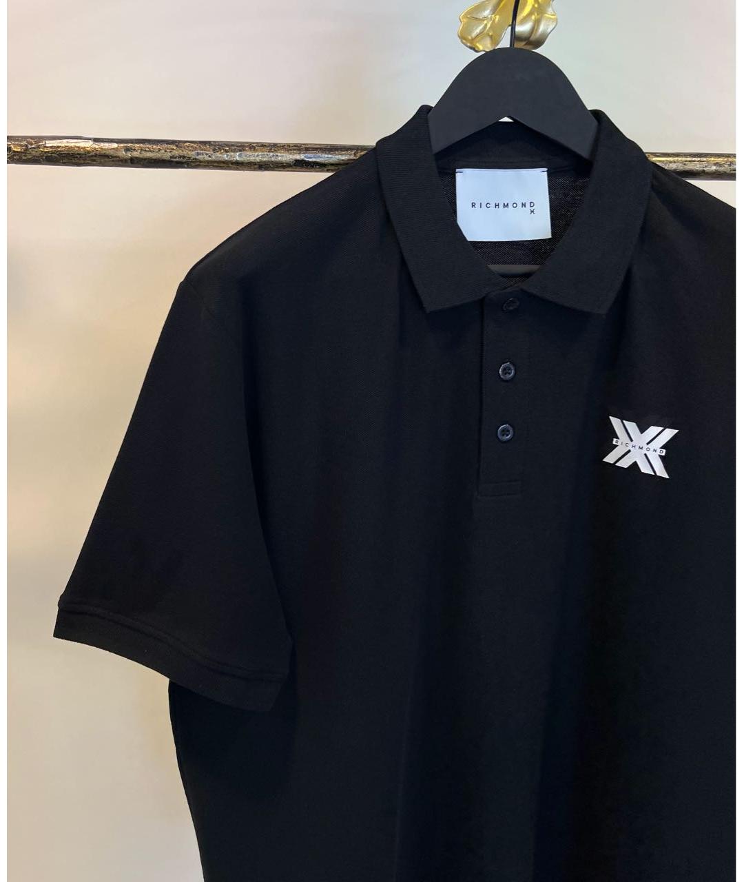 JOHN RICHMOND Черное хлопковое поло с коротким рукавом, фото 3