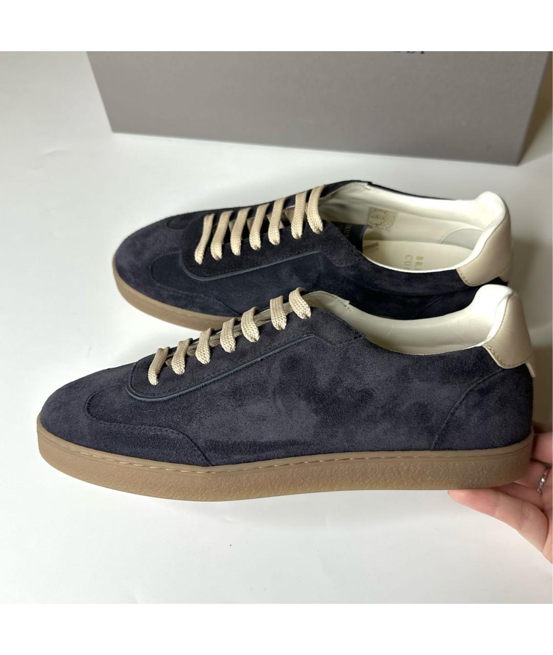 BRUNELLO CUCINELLI Темно-синие замшевые низкие кроссовки / кеды, фото 3