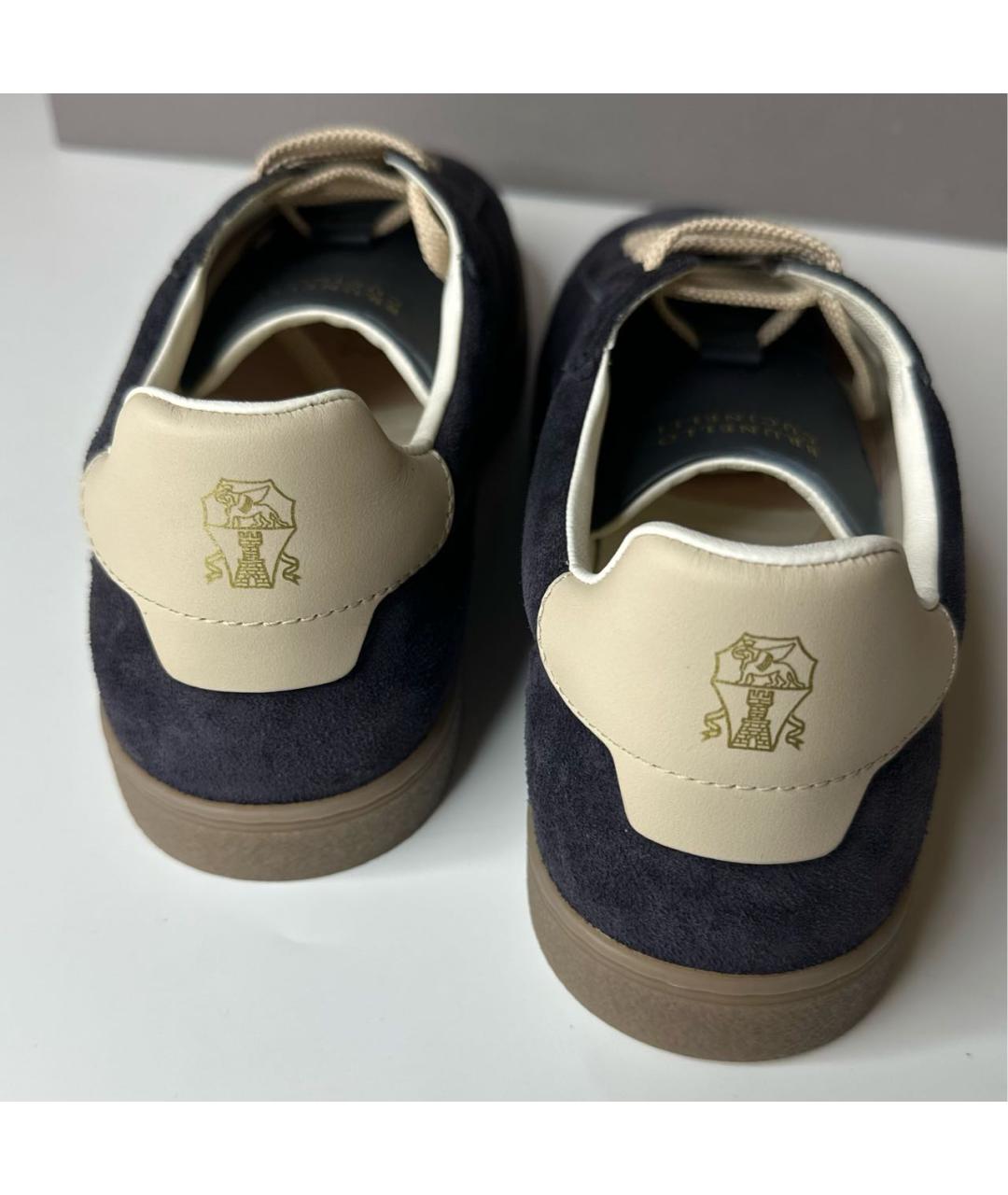 BRUNELLO CUCINELLI Темно-синие замшевые низкие кроссовки / кеды, фото 6