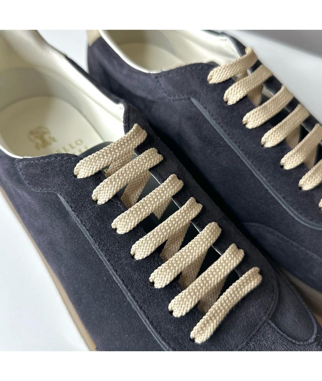 BRUNELLO CUCINELLI Темно-синие замшевые низкие кроссовки / кеды, фото 4