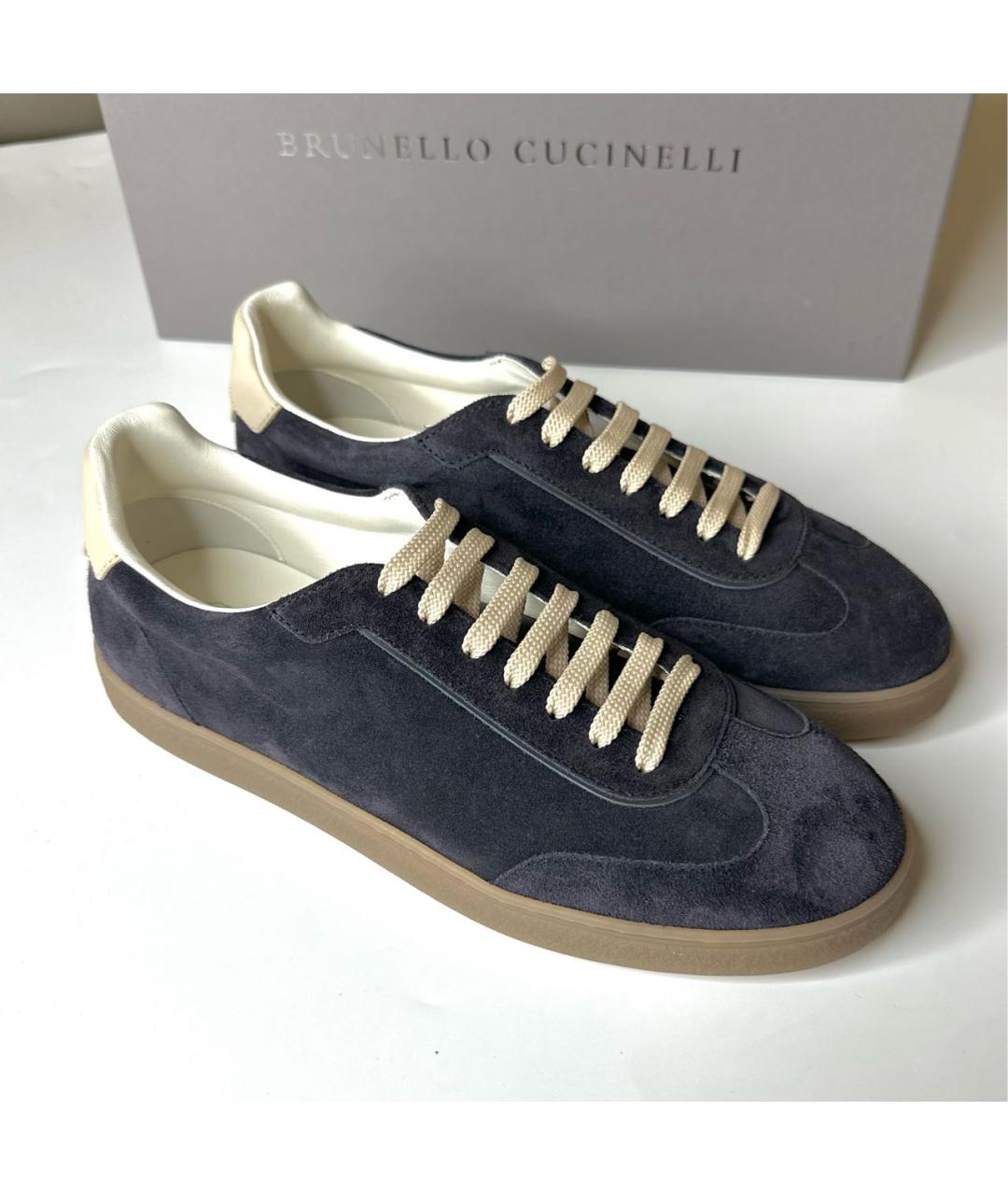 BRUNELLO CUCINELLI Темно-синие замшевые низкие кроссовки / кеды, фото 2