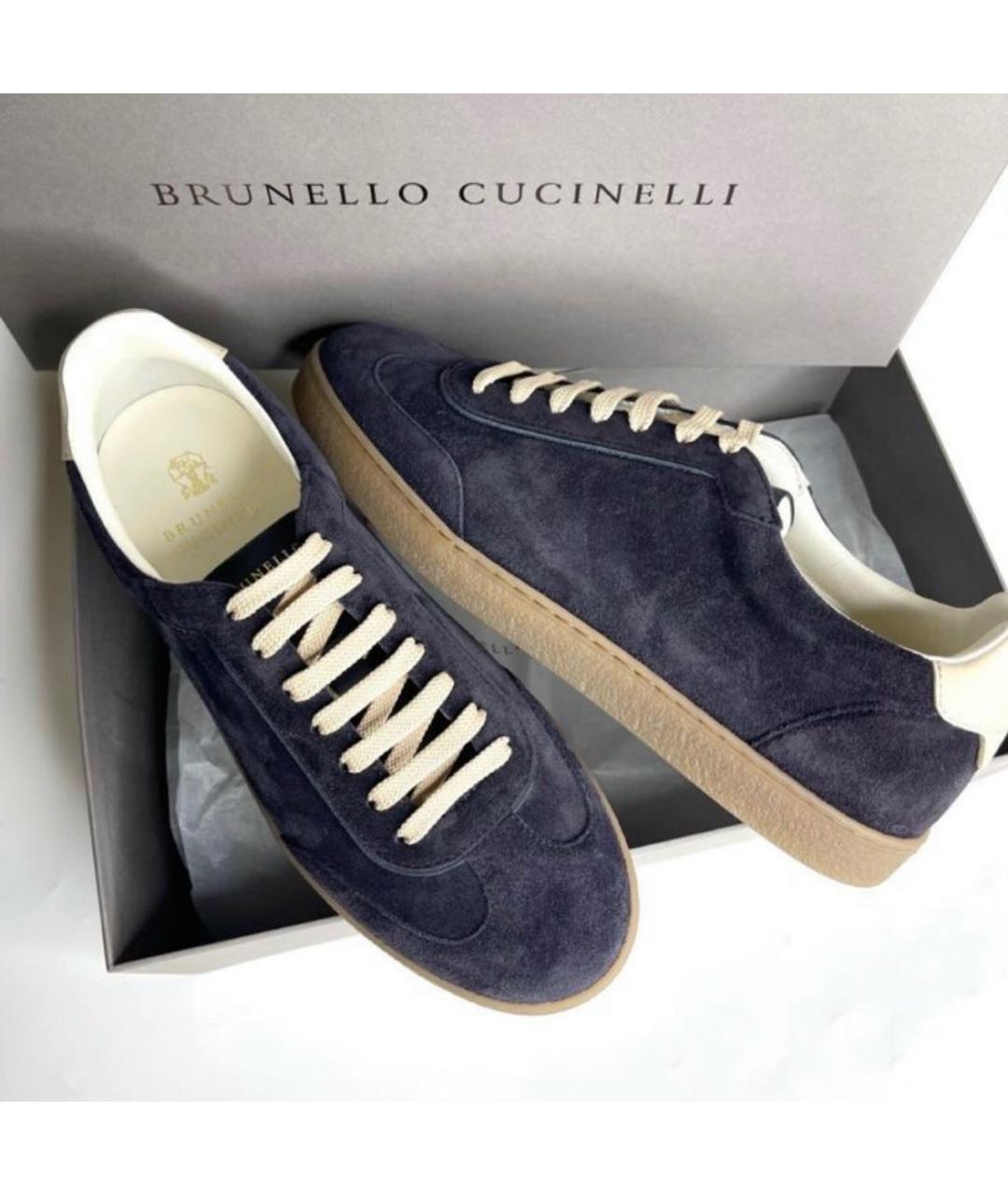 BRUNELLO CUCINELLI Темно-синие замшевые низкие кроссовки / кеды, фото 9