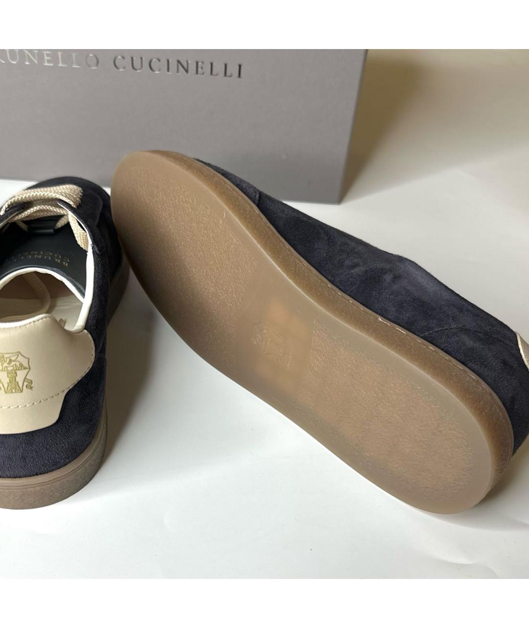 BRUNELLO CUCINELLI Темно-синие замшевые низкие кроссовки / кеды, фото 7