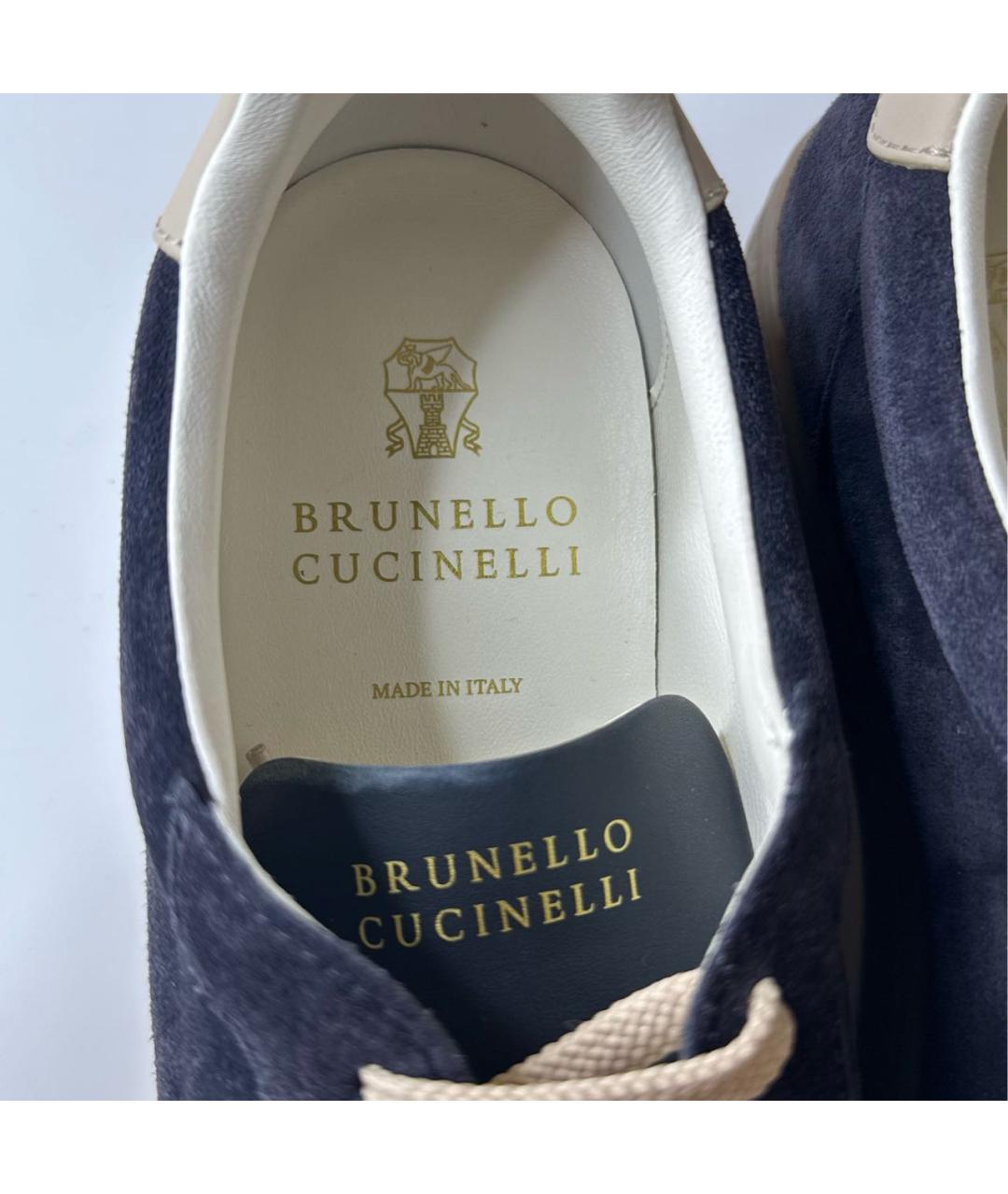 BRUNELLO CUCINELLI Темно-синие замшевые низкие кроссовки / кеды, фото 5