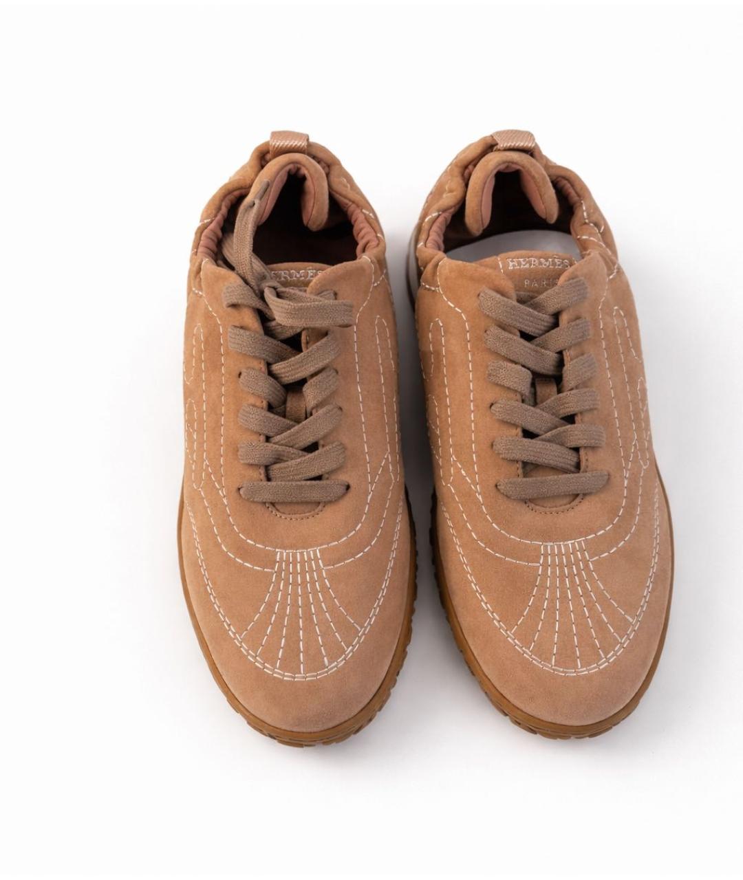 HERMES Бежевые замшевые кроссовки, фото 2