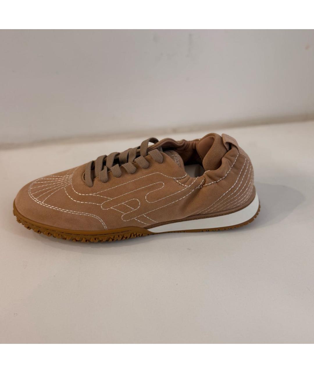 HERMES Бежевые замшевые кроссовки, фото 5