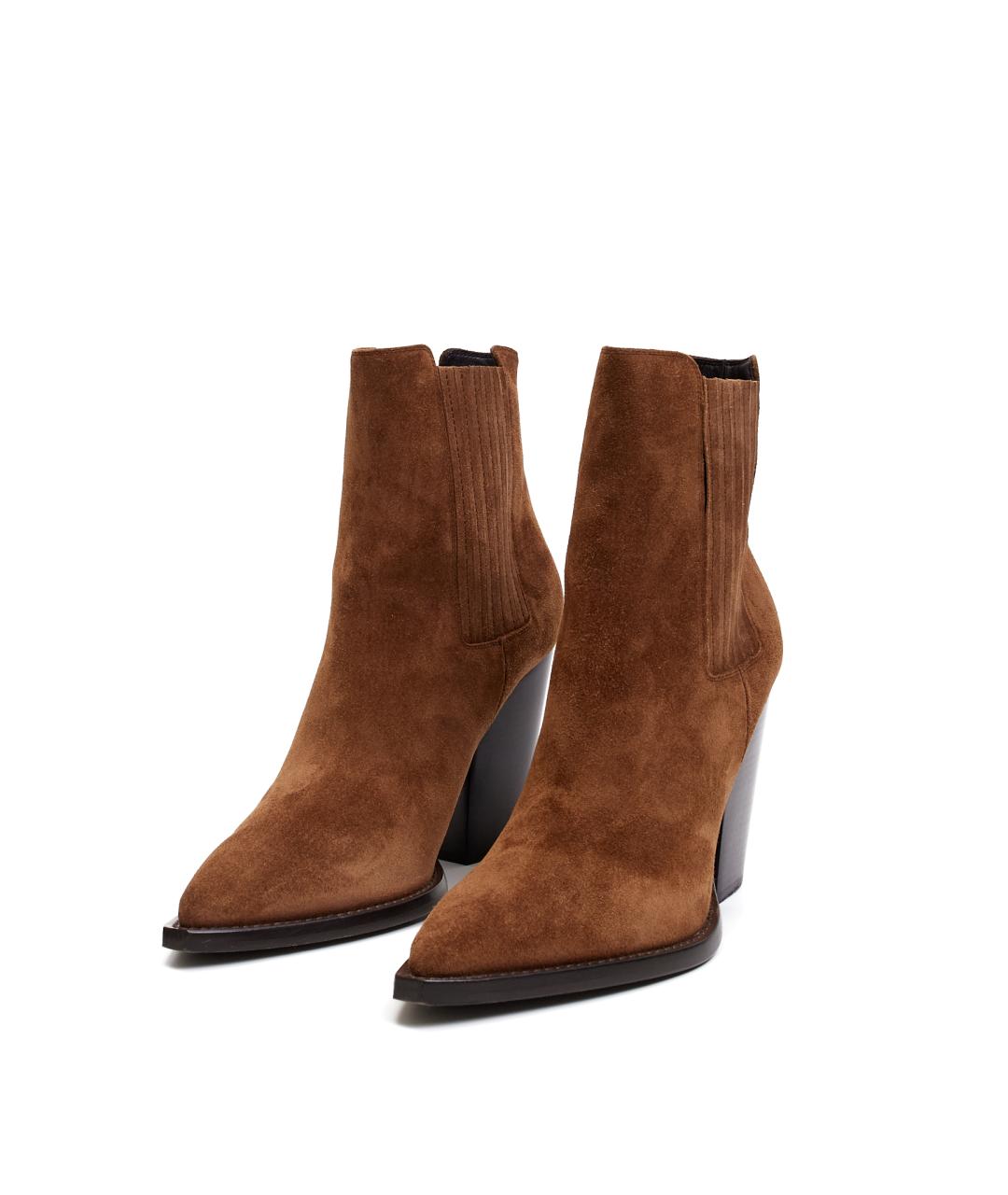 SAINT LAURENT Коричневые замшевые ботильоны, фото 2