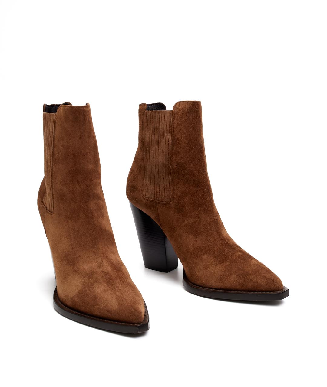 SAINT LAURENT Коричневые замшевые ботильоны, фото 5