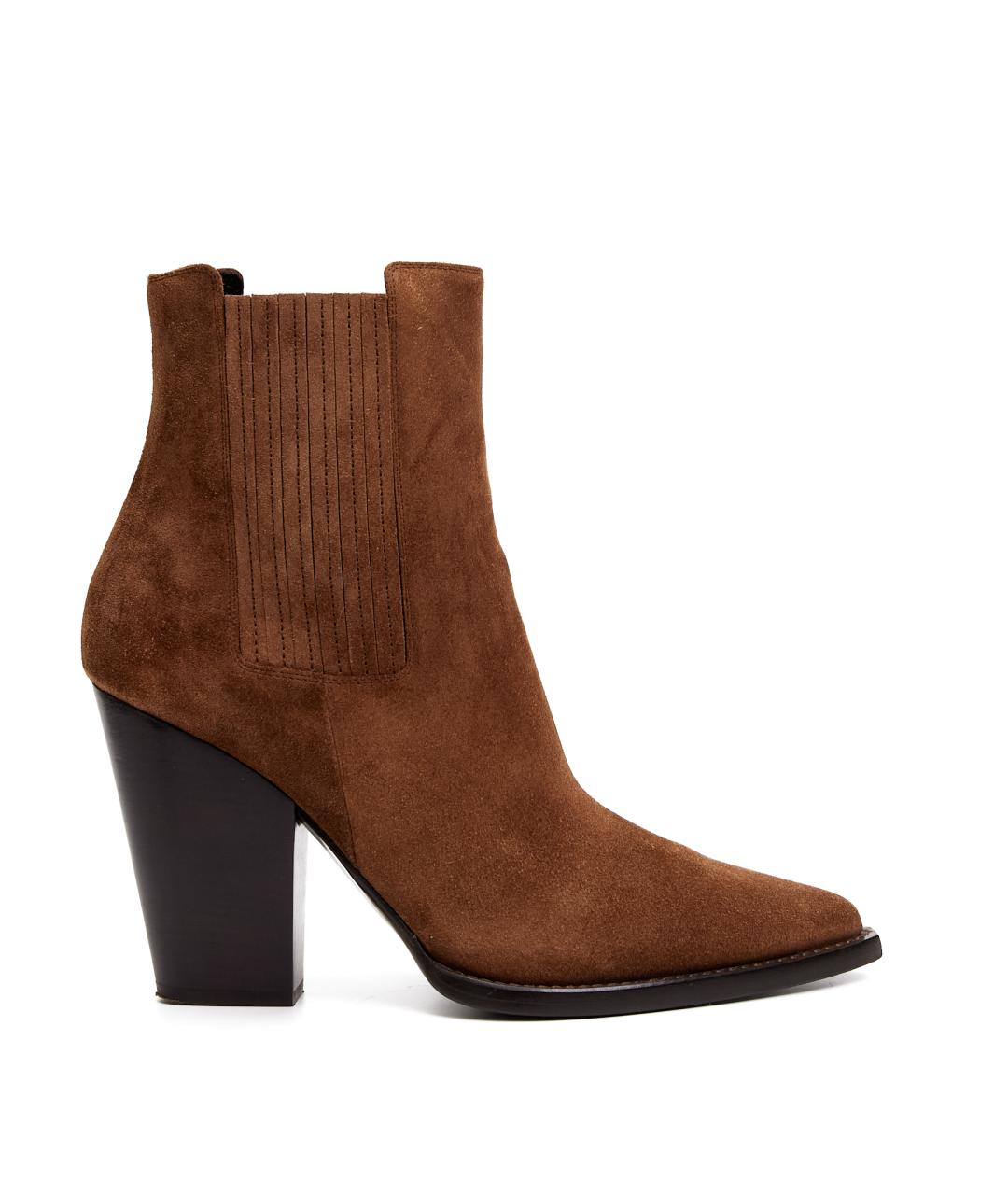 SAINT LAURENT Коричневые замшевые ботильоны, фото 8