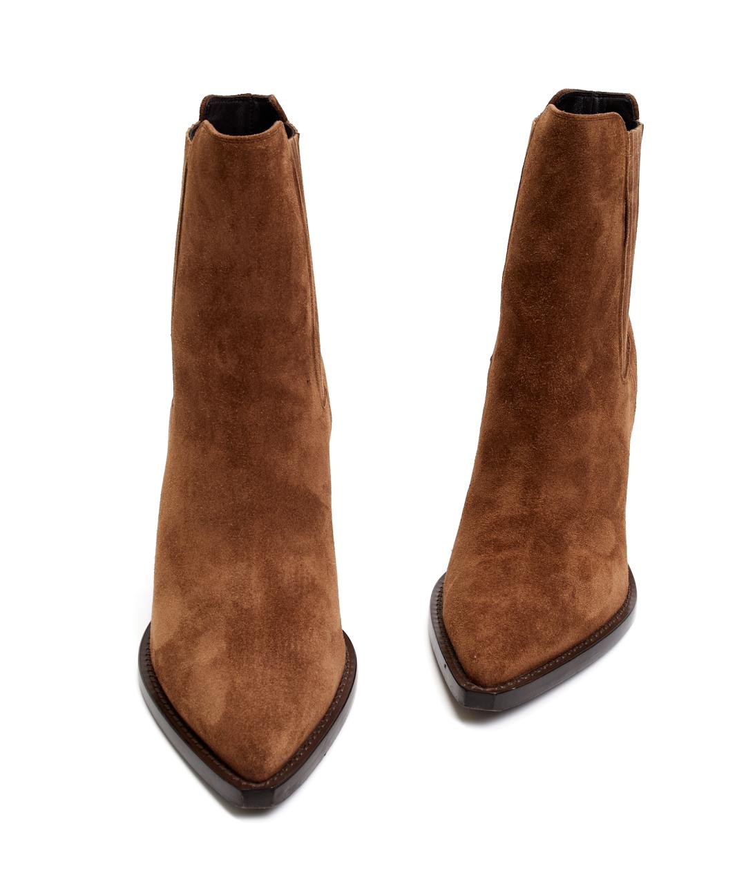 SAINT LAURENT Коричневые замшевые ботильоны, фото 4