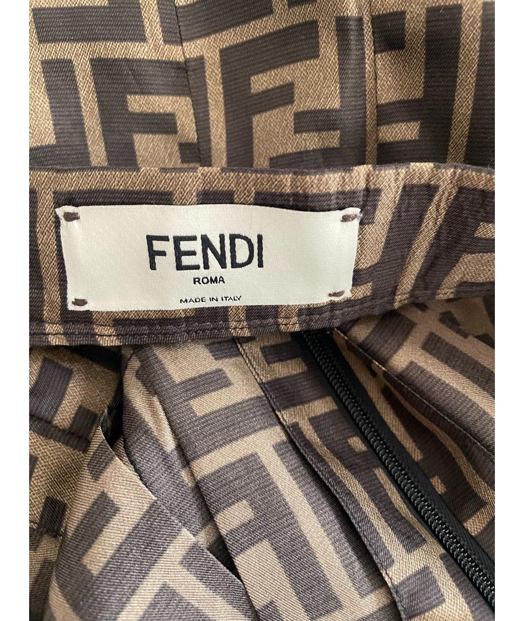 FENDI Коричневая шелковая юбка миди, фото 3