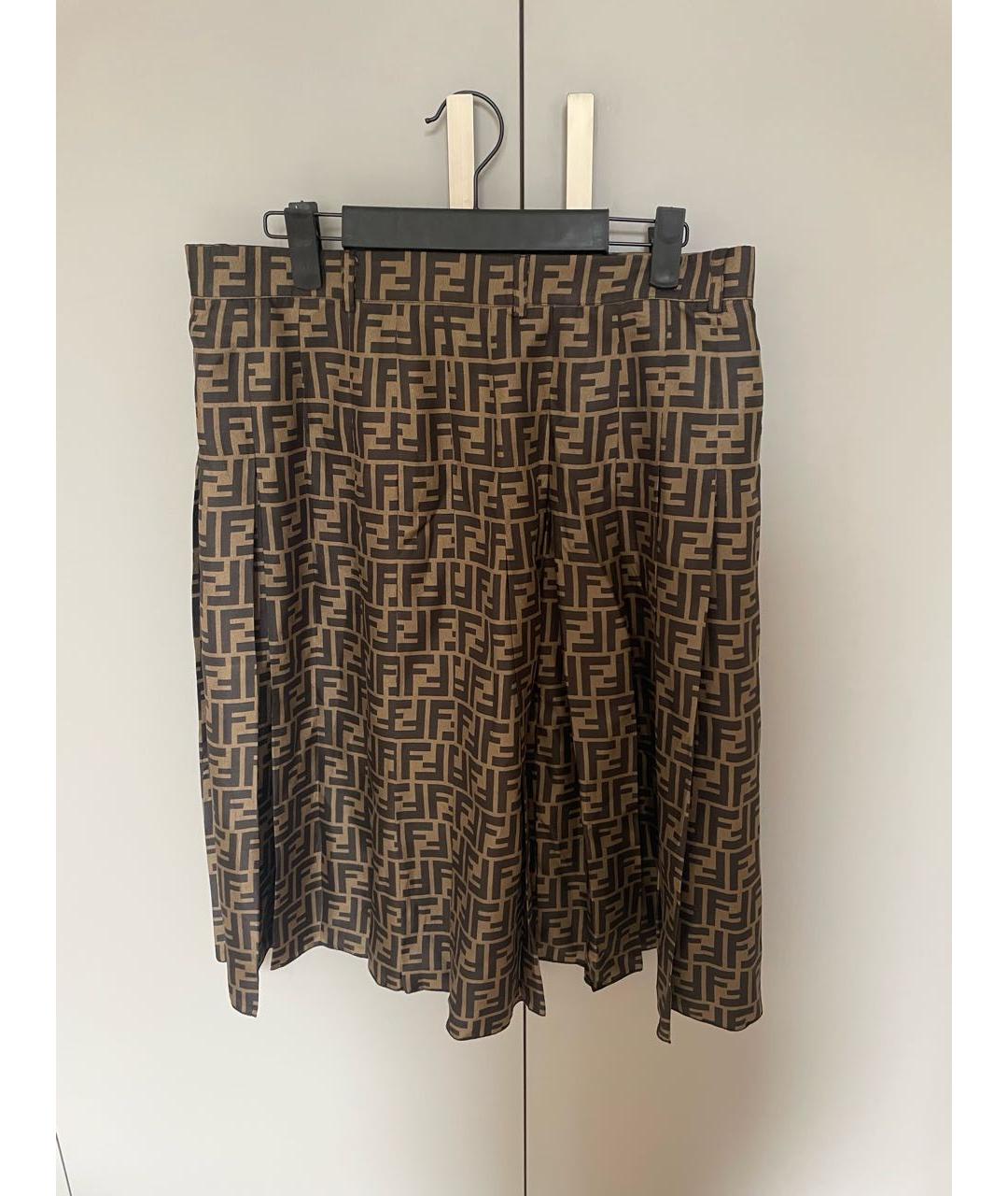 FENDI Коричневая шелковая юбка миди, фото 5