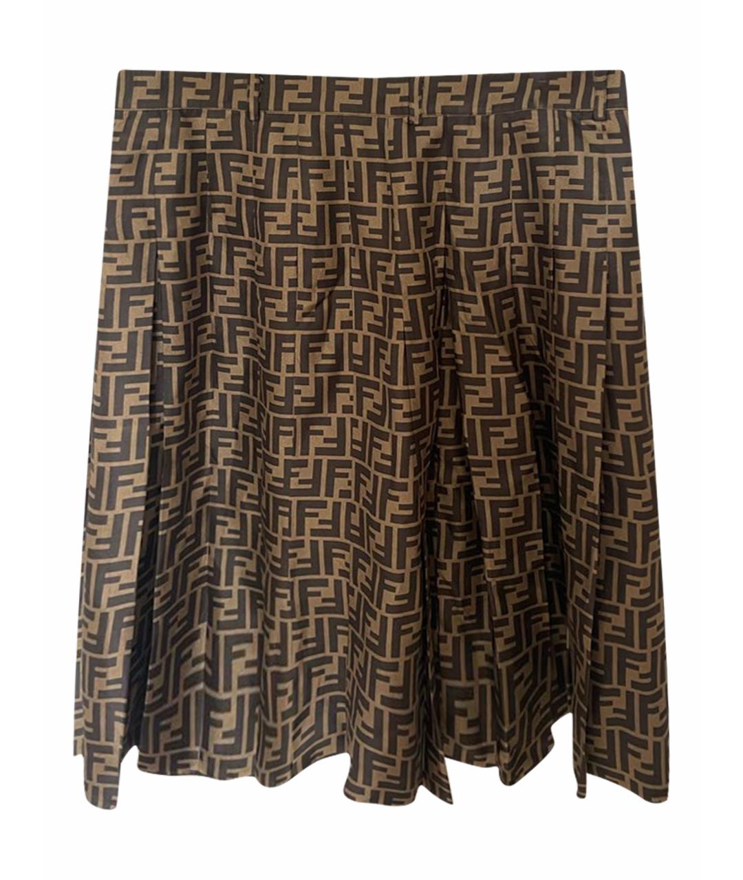 FENDI Коричневая шелковая юбка миди, фото 1