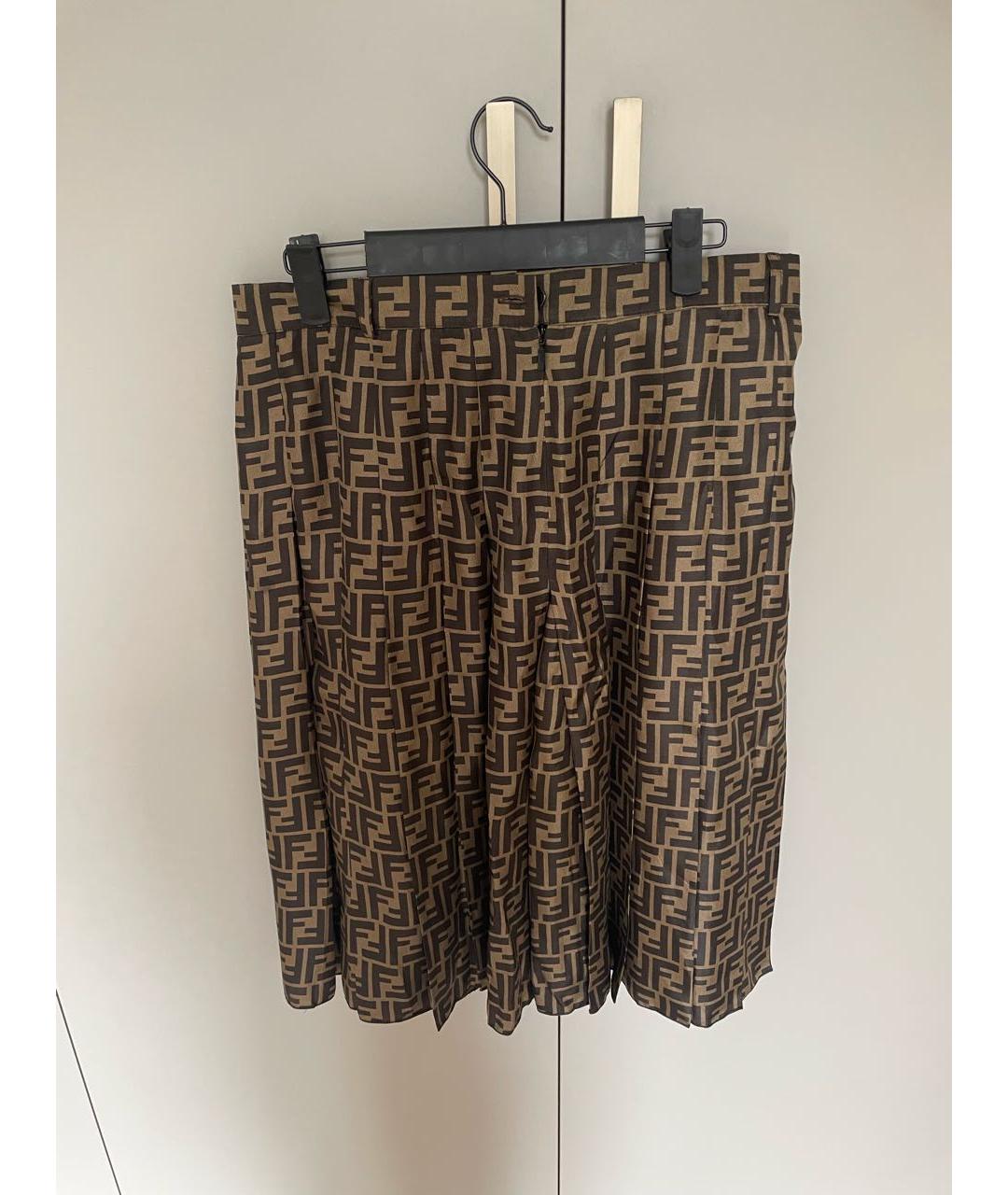 FENDI Коричневая шелковая юбка миди, фото 2