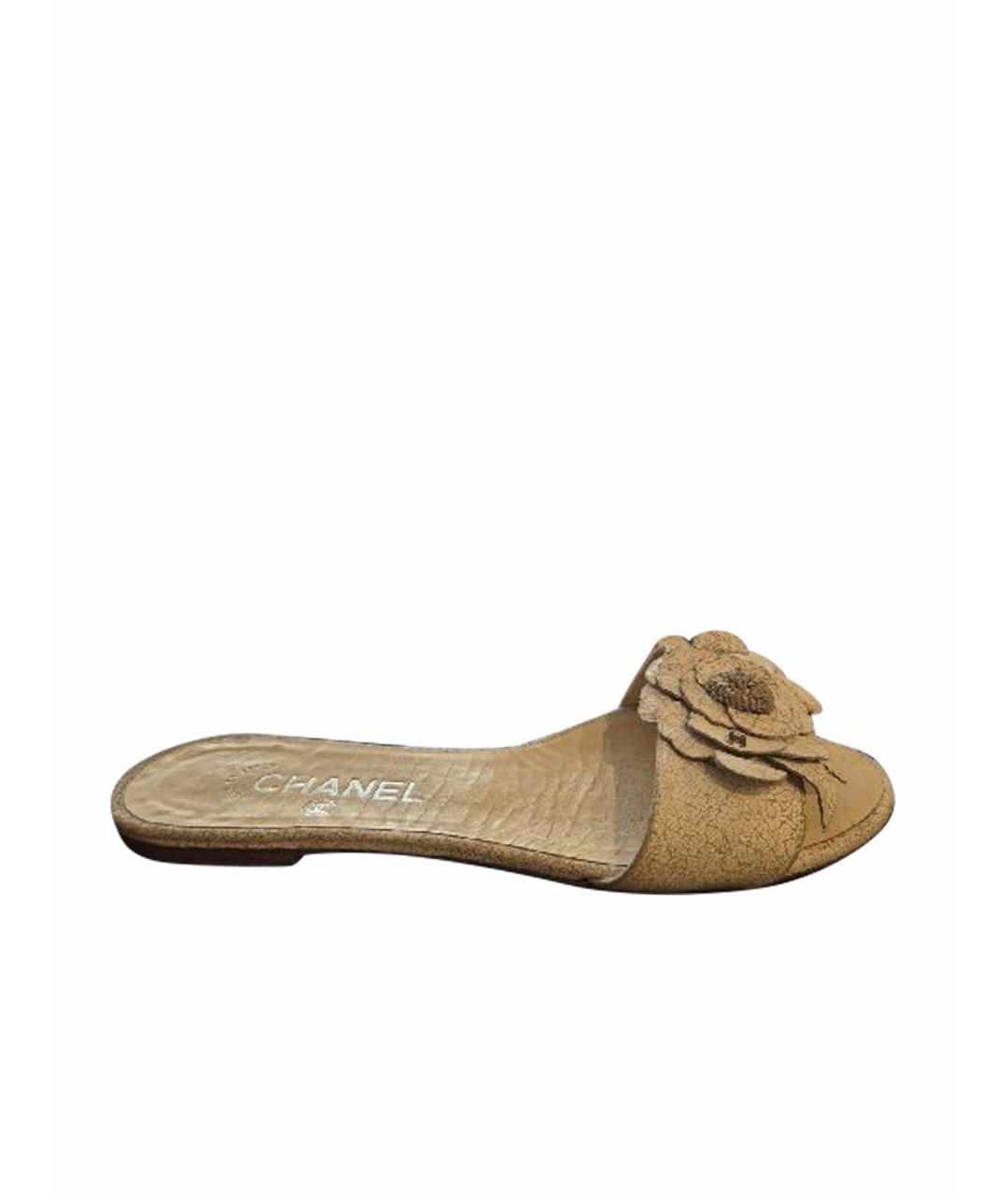 CHANEL Белые кожаные шлепанцы, фото 1