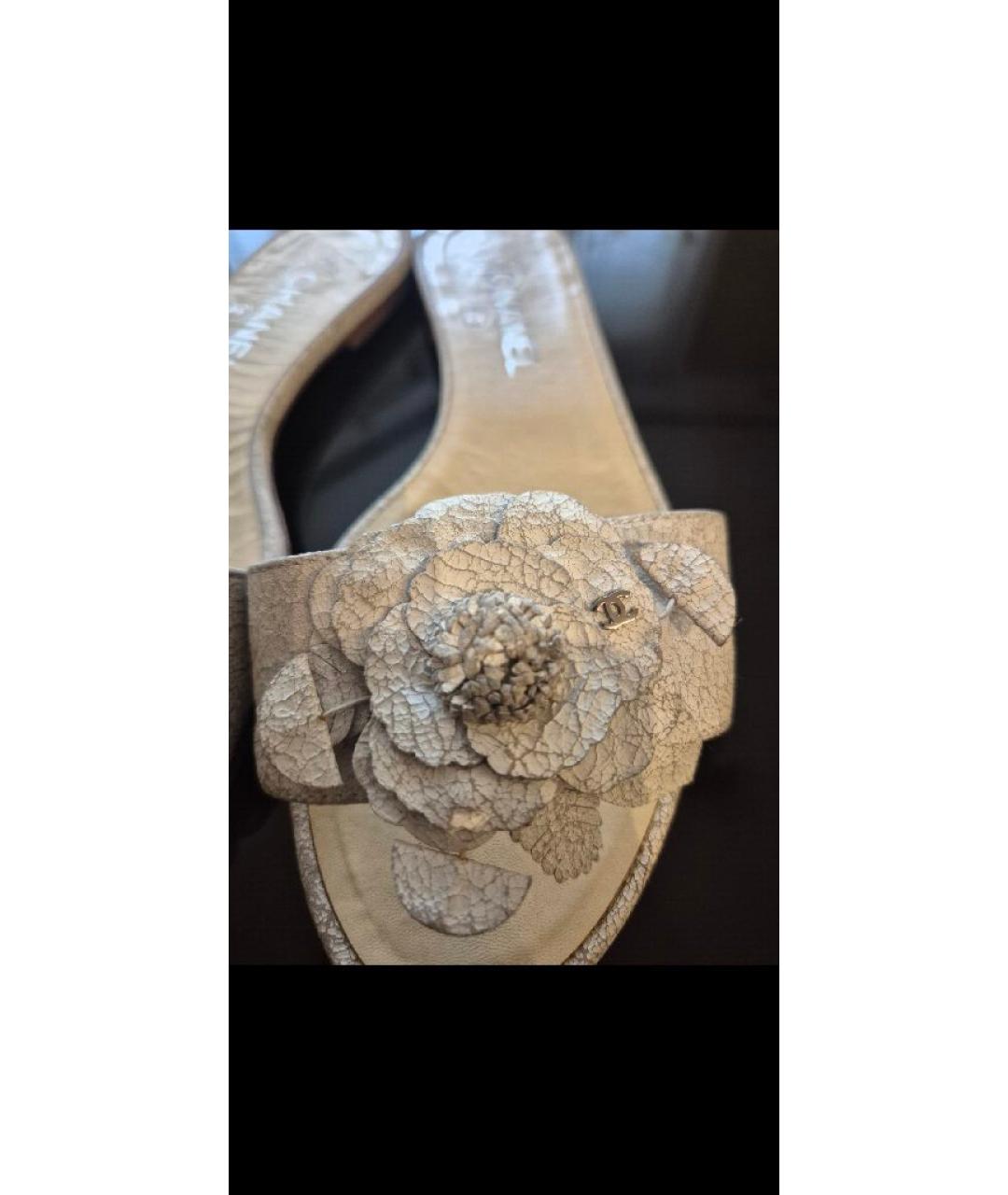 CHANEL Белые кожаные шлепанцы, фото 4