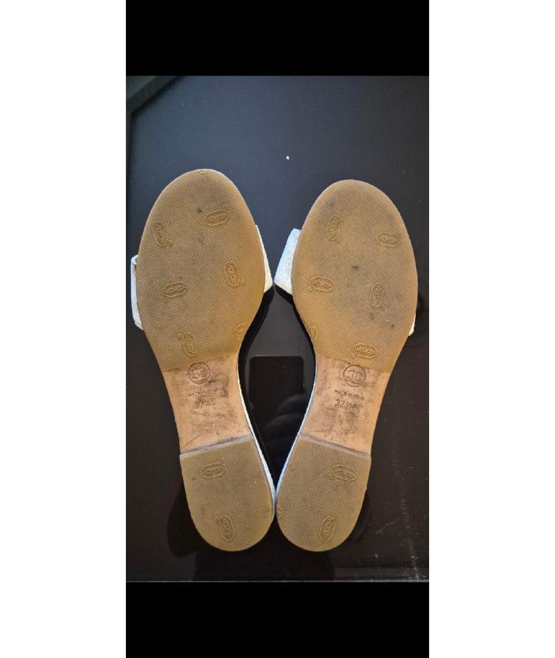 CHANEL Белые кожаные шлепанцы, фото 6