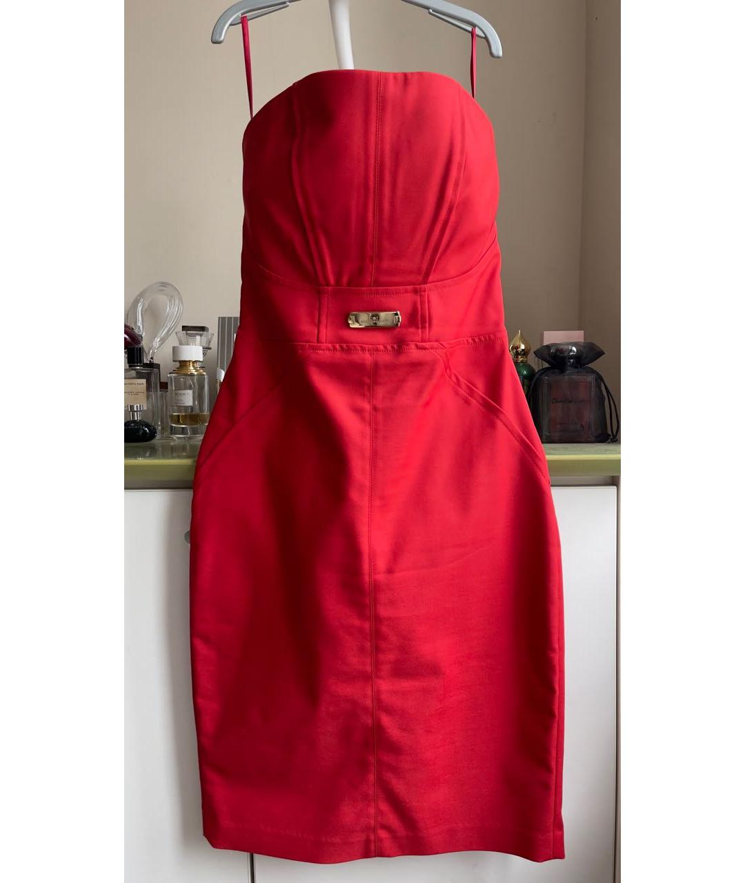 ELISABETTA FRANCHI Красное хлопко-эластановое вечернее платье, фото 9