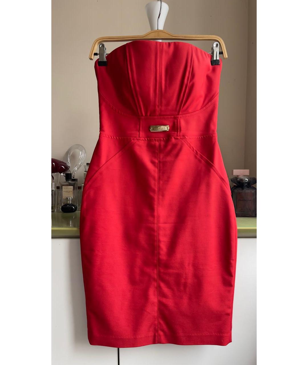 ELISABETTA FRANCHI Красное хлопко-эластановое вечернее платье, фото 5