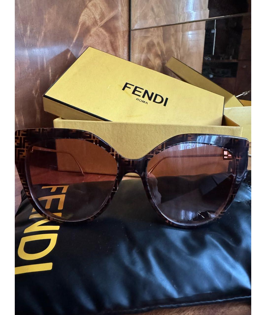 FENDI Коричневые металлические солнцезащитные очки, фото 3